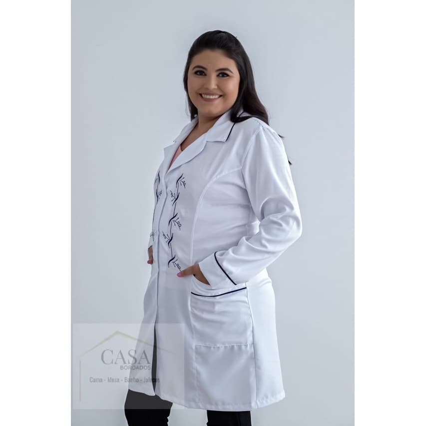 Jaleco Feminino Branco Bordado 020  - PRONTA ENTREGA