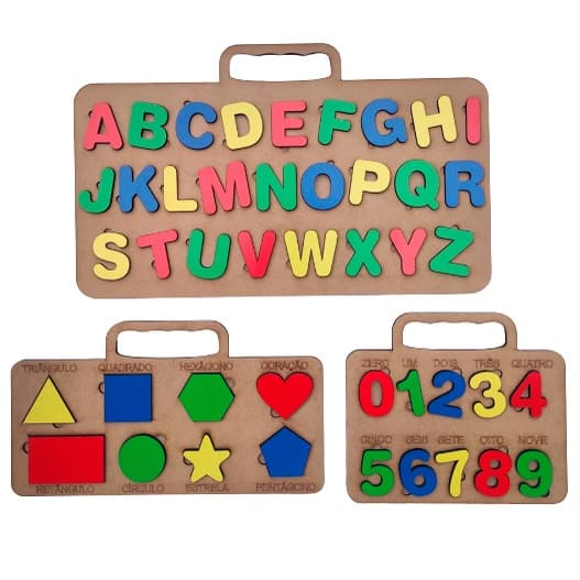 Brinquedo Tabuleiro Educativo Kit Alfabeto/numero/formas Mdf