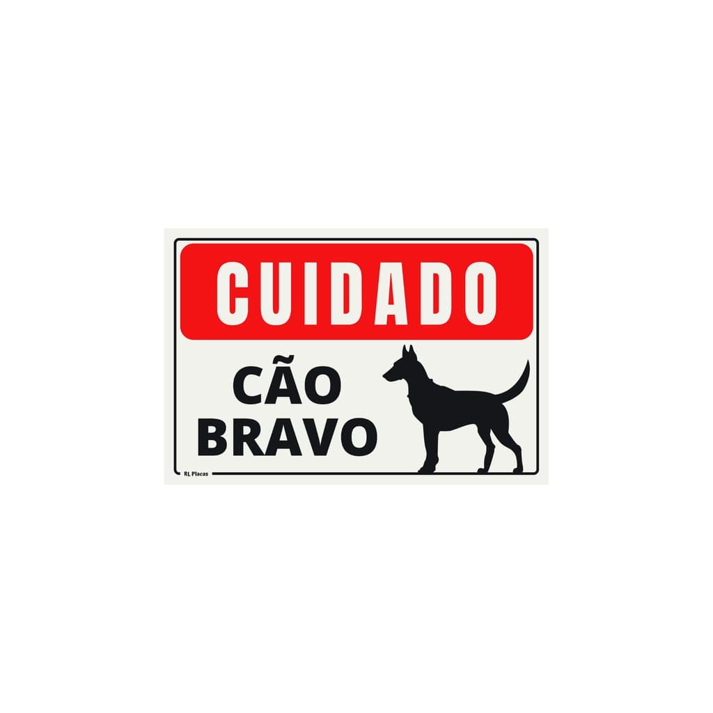 Placa de Sinalização Cuidado Cão Bravo - 20x15 Cm