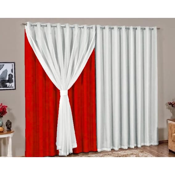 Cortina Com Voil 3,00 x 2,20 Decoração, Quarto, Sala Com Ilhos
