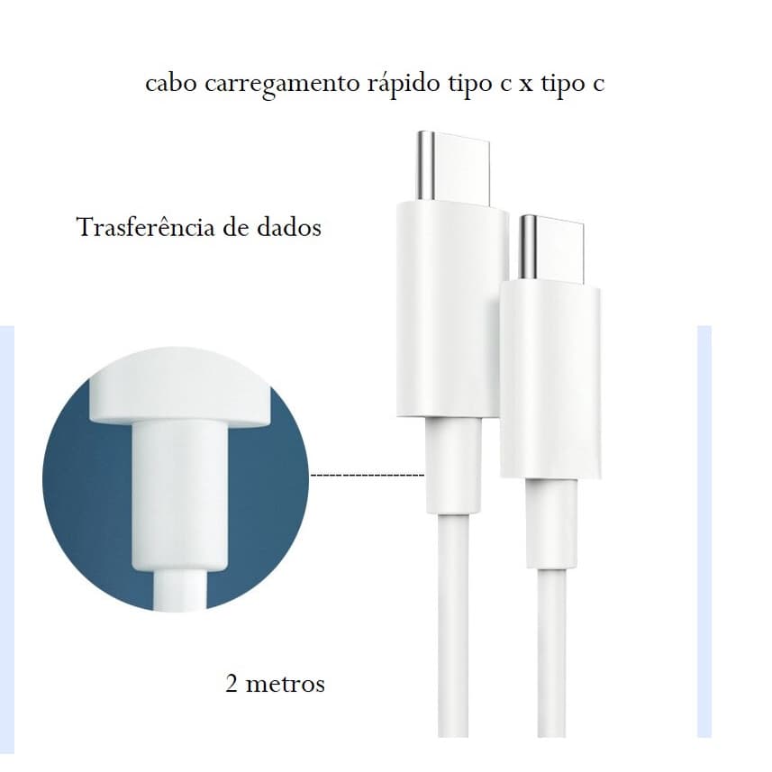 Cabo carregamento rápido 100w 5a Tipo-C macho x tipo C - 2 m