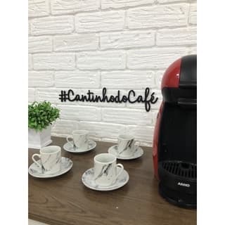 Placa Cantinho do Café - Aplique em MDF Preto Fosco