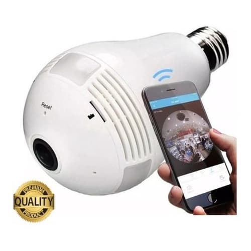 Camera Ip Segurança Lampada Vr 360 Panoramica Espia Wifi V380 - Visão Noturna