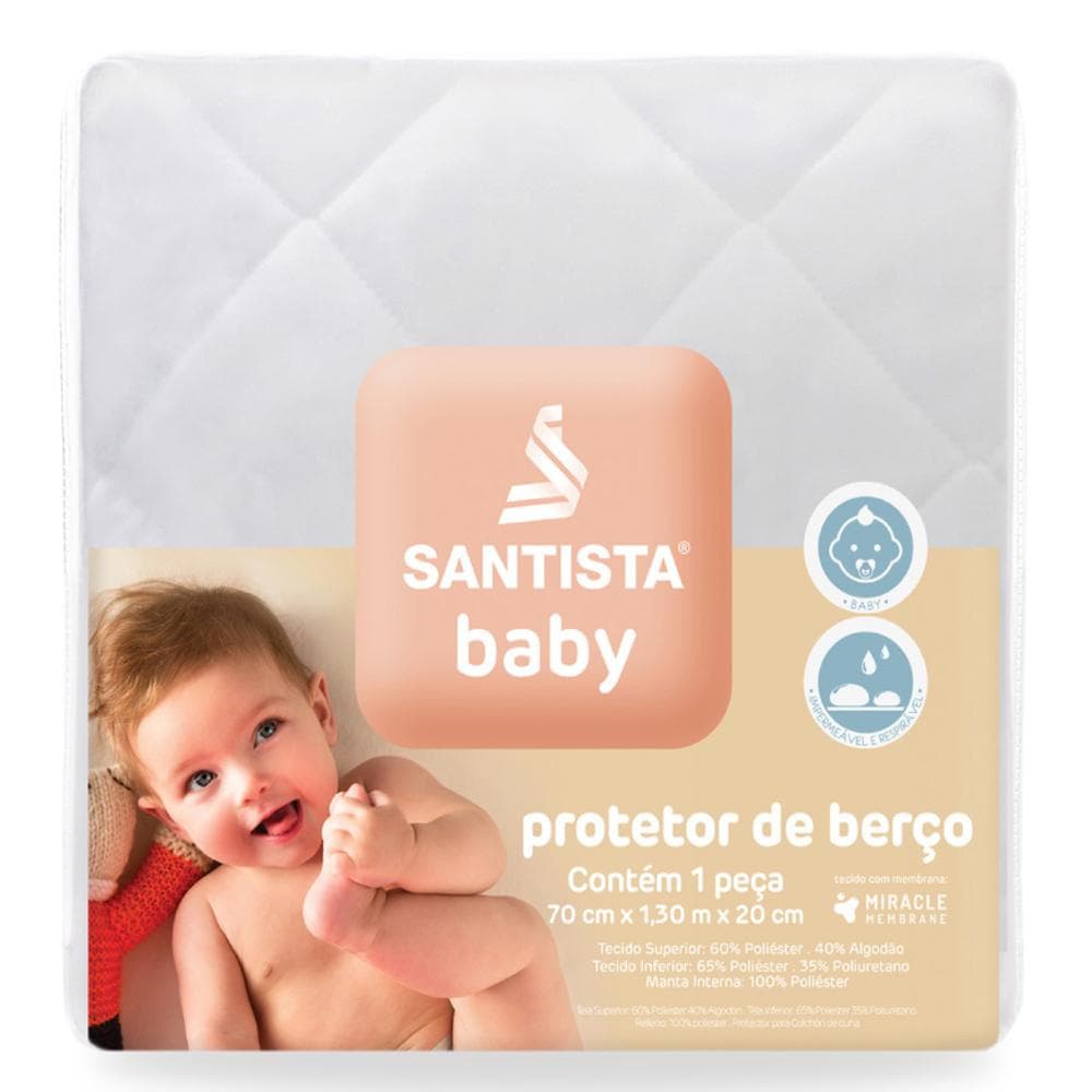 Protetor De Colchão Para Berço Santista Baby Matelado 180 Fios - Branco