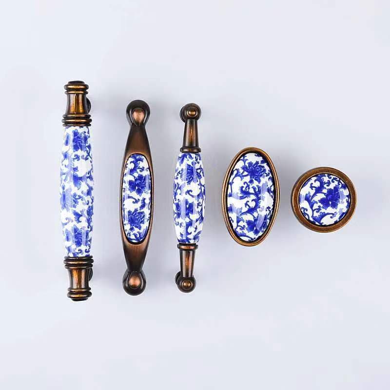 Puxadores De Porcelana Chinesa Azul E Branco Vintage Porta De Armário Cozinha