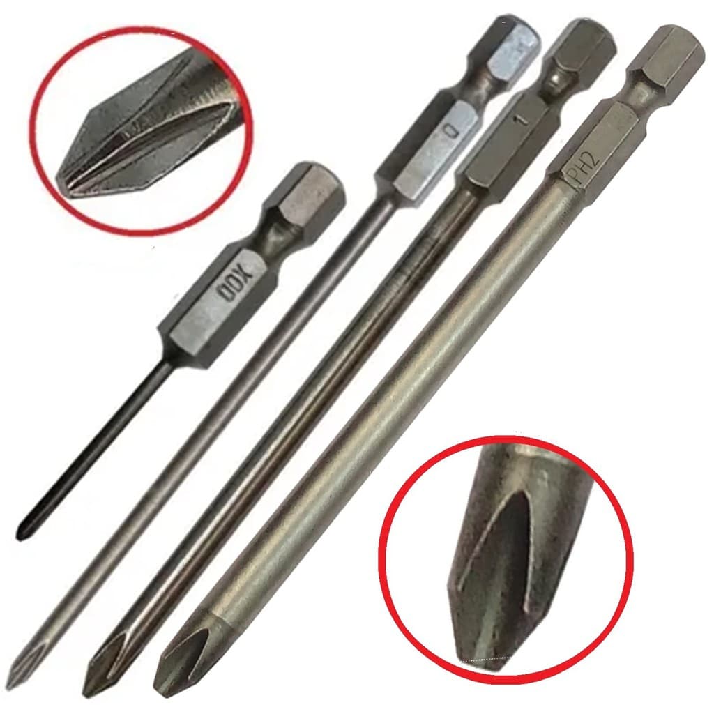 Kit bits phillips especias Ph00 x 50mm + Ph0 x 100mm + Ph1 x 100mm  + Ph2 x 100mm
