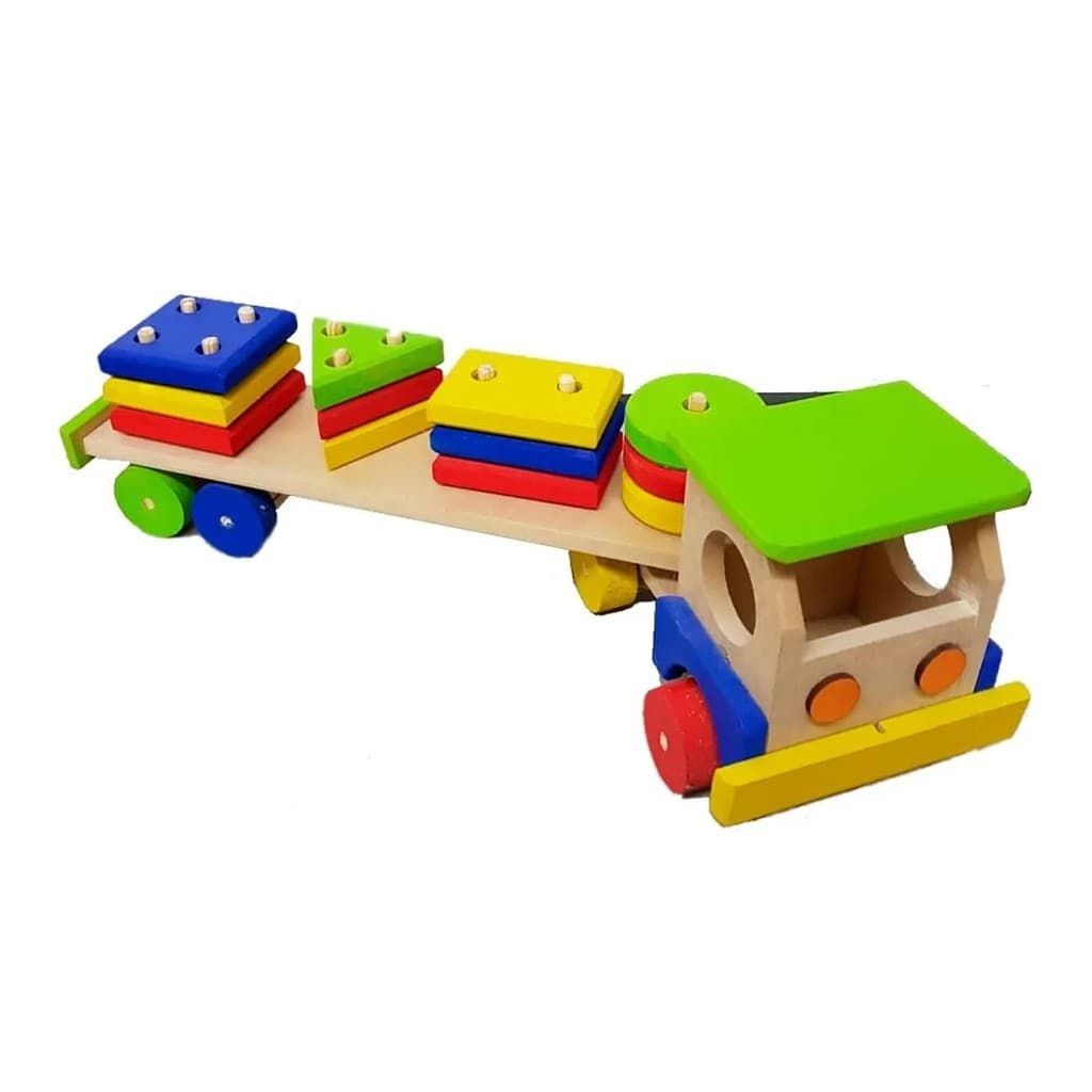 Brinquedo Caminhão Educativo de Madeira com Peças de Encaixe – Aprendizado e Diversão Infantil