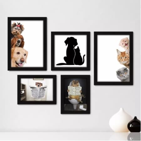 Quadros decorativos 5 peças mosaicos para sua sala ou quarto Pet Shop - Cachorro - Gato - Animais - Veterinário Star = 262
