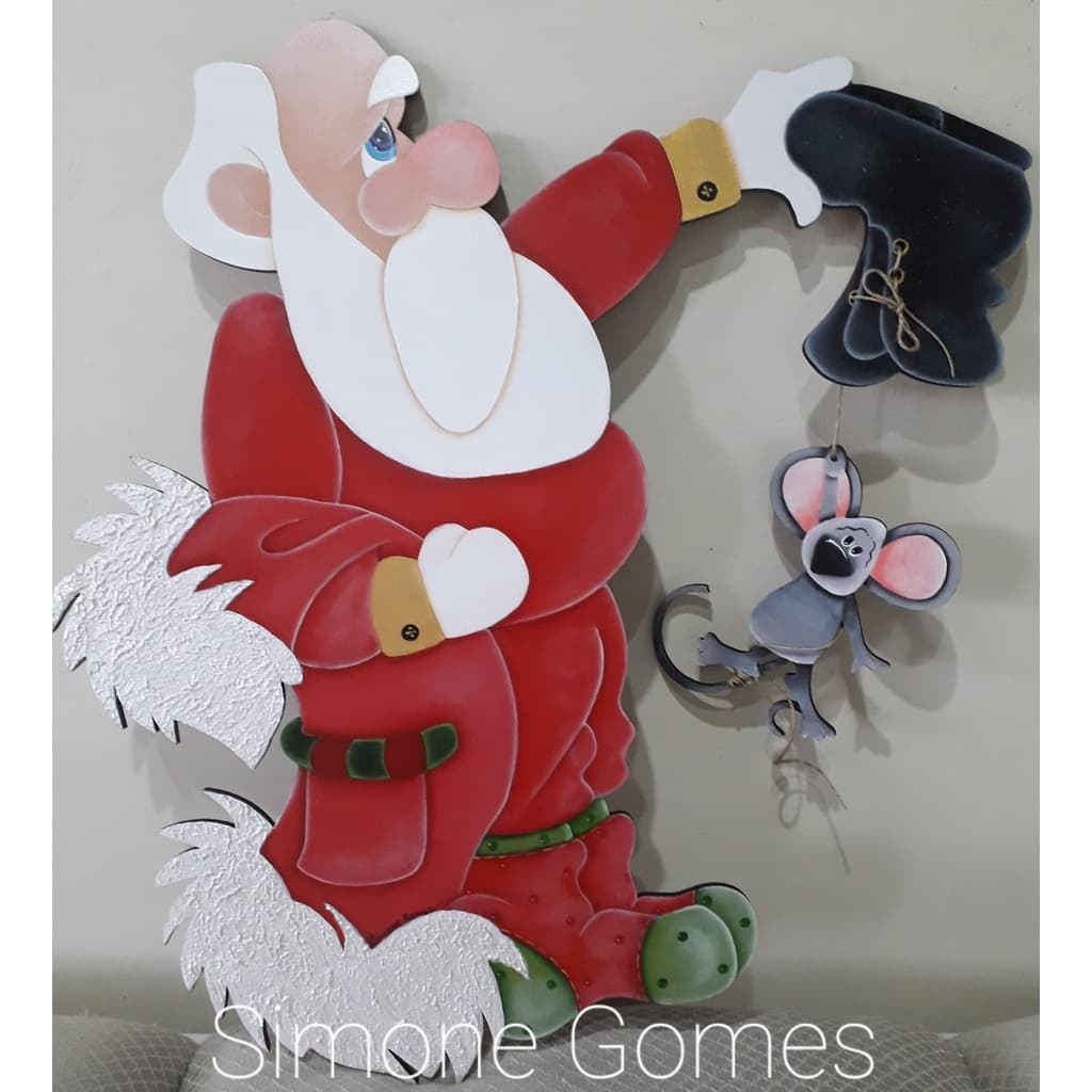 Papai Noel grande de  parede,  em madeira