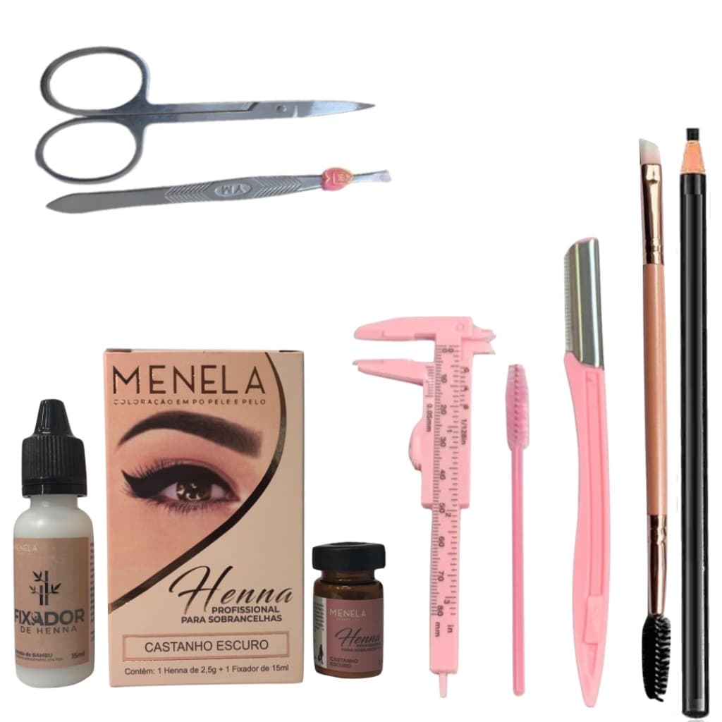 Kit Henna Menela Sobrancelha Profissional Pincel Lapis Pinca