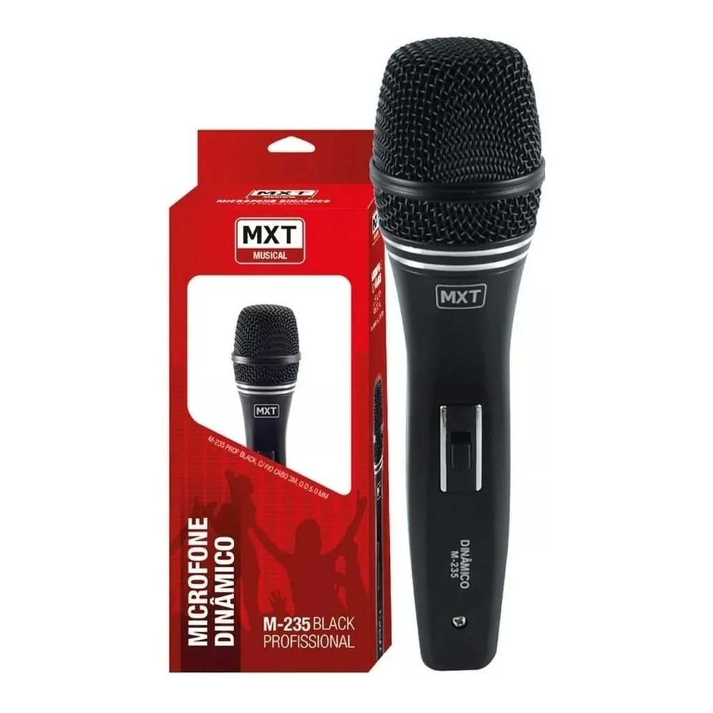 Microfone Dinâmico Profissional Mxt M-235 Black Material em Metal Com Cabo 3m - Para Igrejas Shows Palestras Palco