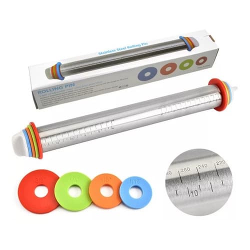 Rolo De Inox Com Nivelador Para Massas 43 Cm - Kehome