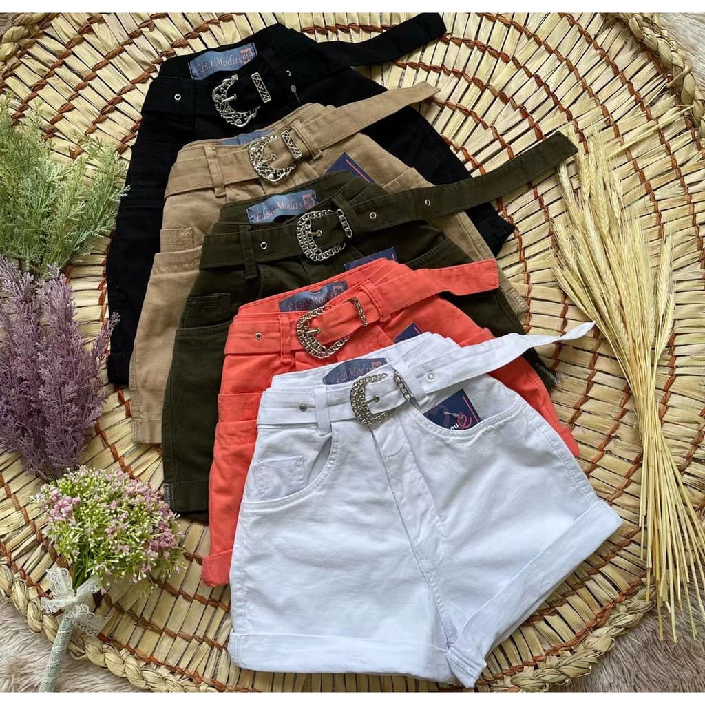 Shorts coloridos com cinto feminina/Shorts jeans/shorts preto