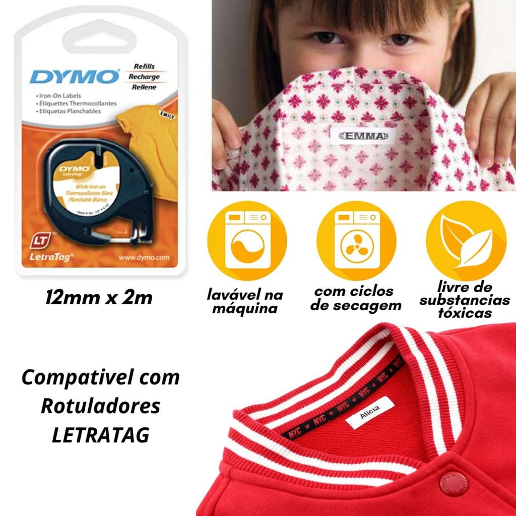 Fita Para Tecido Preto/branco Letratag 12mmx2m 18771 Dymo