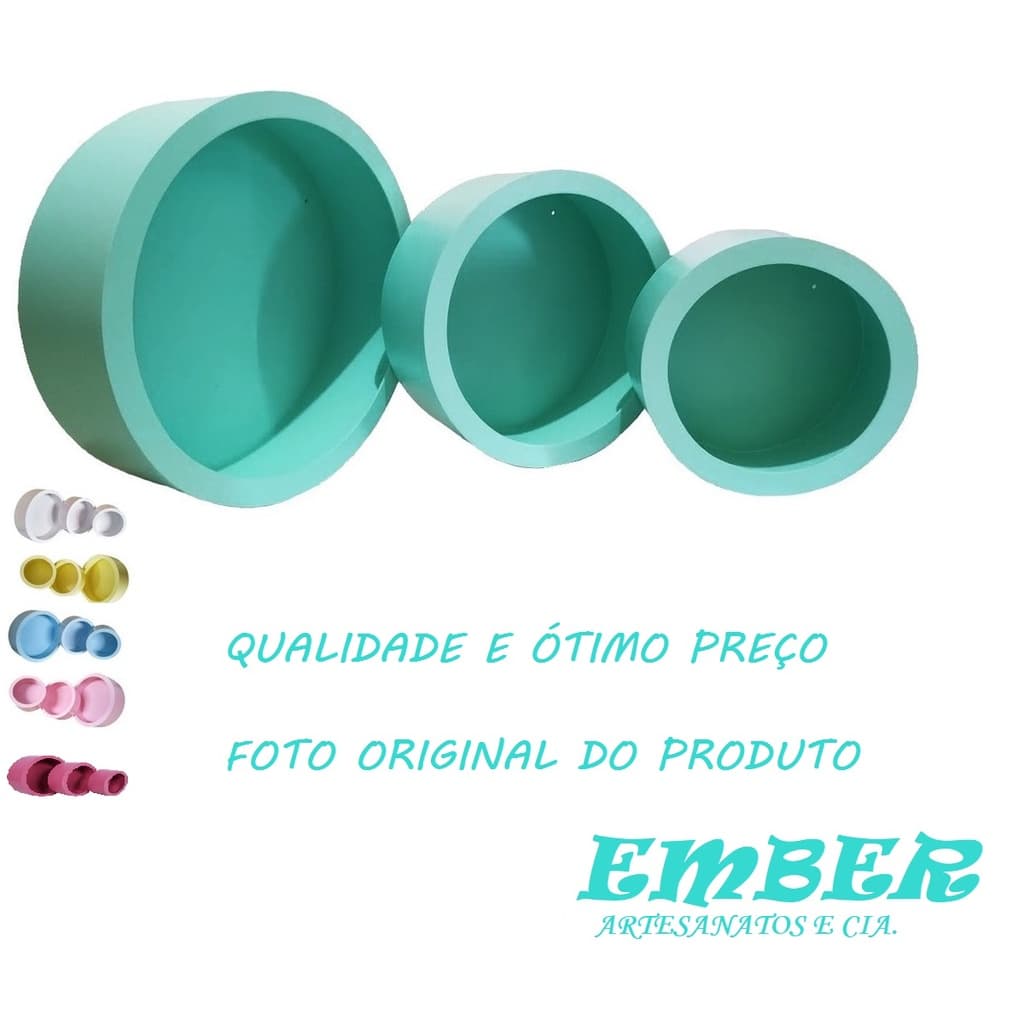 trio de nichos redondo decorativo de parede kit P M G