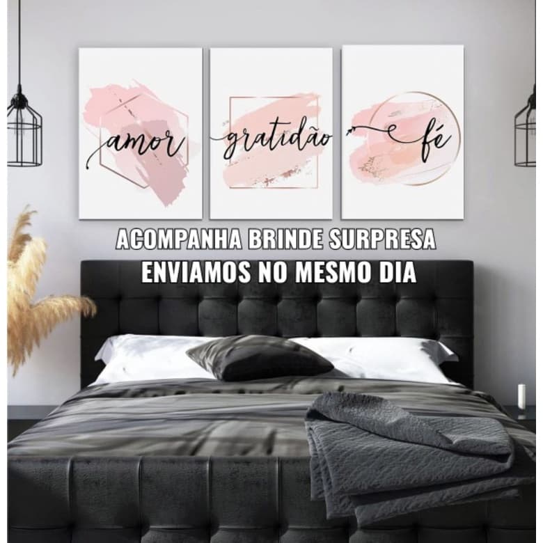 kit 3 quadrinhos decorativo amor gratidão fé geométrico decoração sala quarto promoção