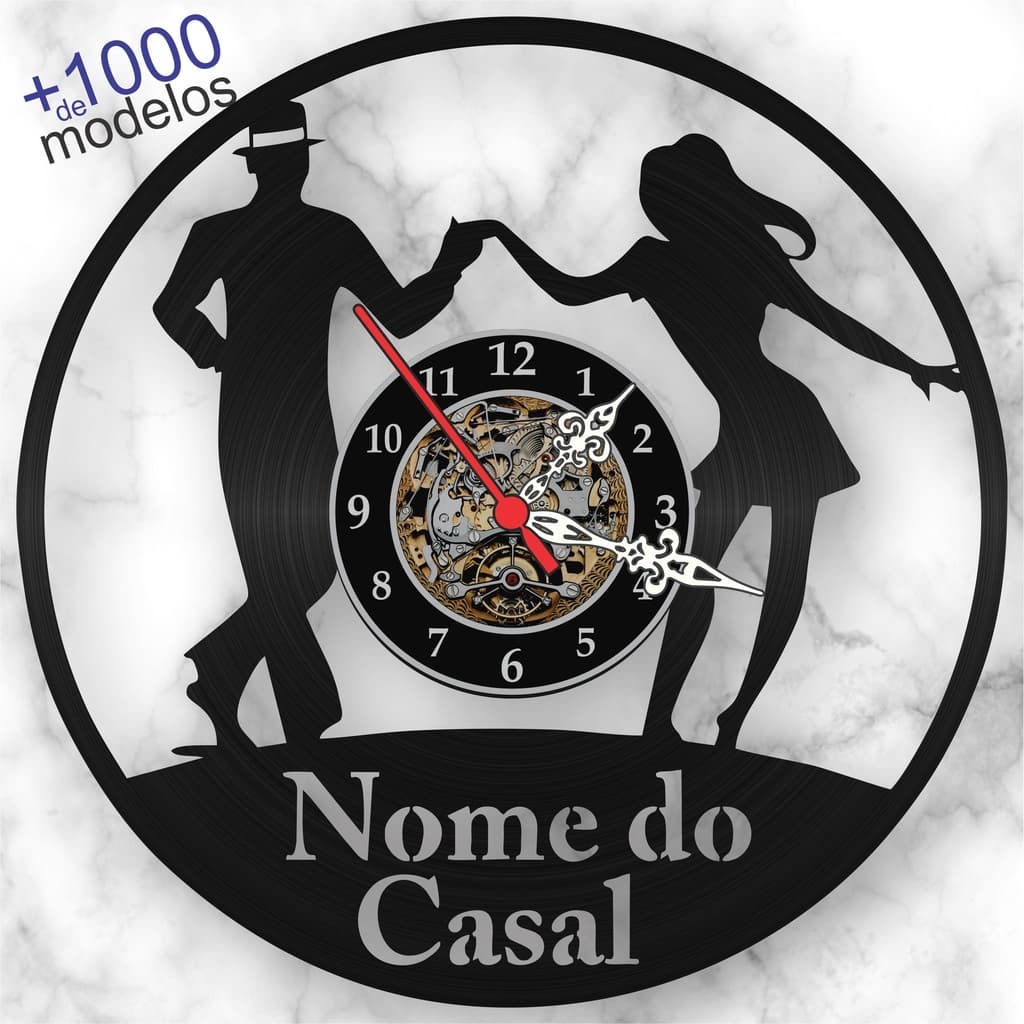 Relógio Parede Dançarinos Salsa Personalizado Nome Disco Vinil Casal Namorados Decoração Vintage