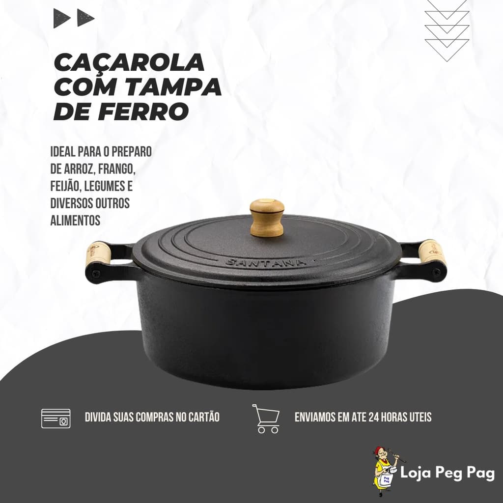 Caçarola alça de Madeira com tampa de Ferro