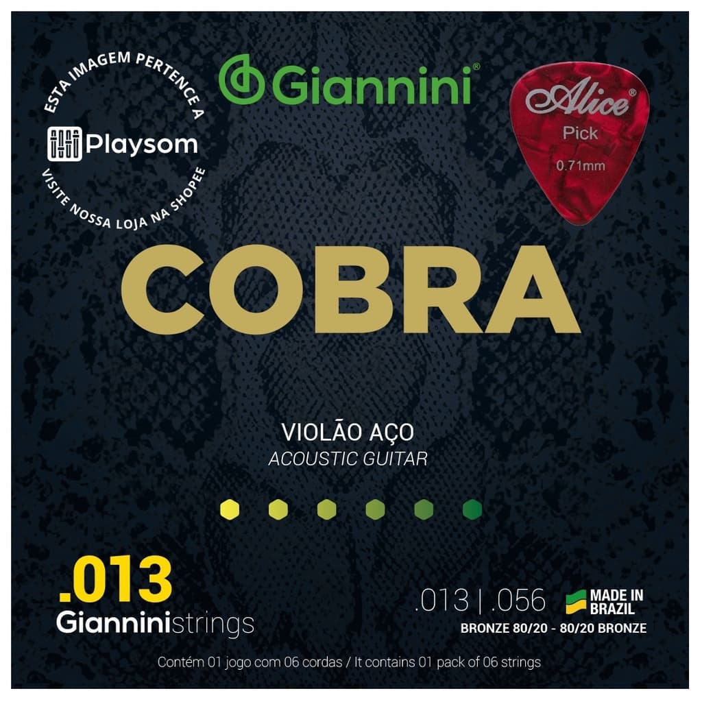 Cordas Para Violão Aço 013 Encordoamento Serie Cobra Bronze 80/20 Violão 0,13 - 0,56