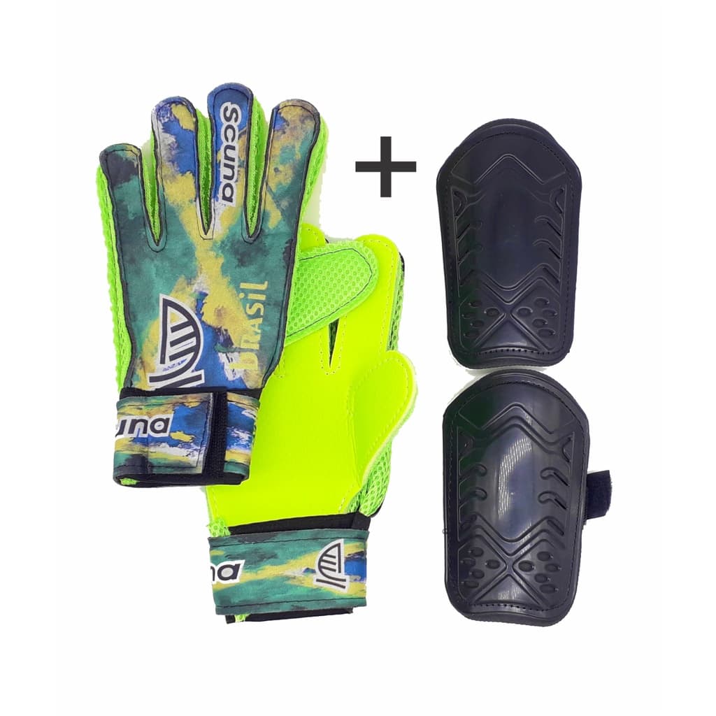 Luva de Goleiro Futebol Brasil + Caneleira