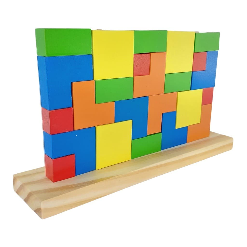 Brinquedo Educativo De Madeira Blocos De Encaixe Tetris 24 Peças