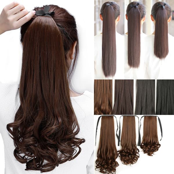 Aplique Feminino De Cabelo Sintético Com Fita Reta Para Rabo De Cavalo