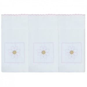 Kit 3 Fraldas de Ombro Bordada Floral Rosa Tecido Toalha Fralda Dupla 100% Algodão