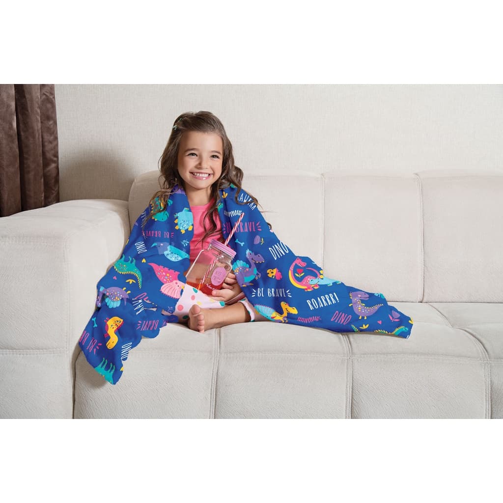 Manta infantil em fleece Magic Dino Menina macia e quentinha 1,25 x 1,50m Lepper