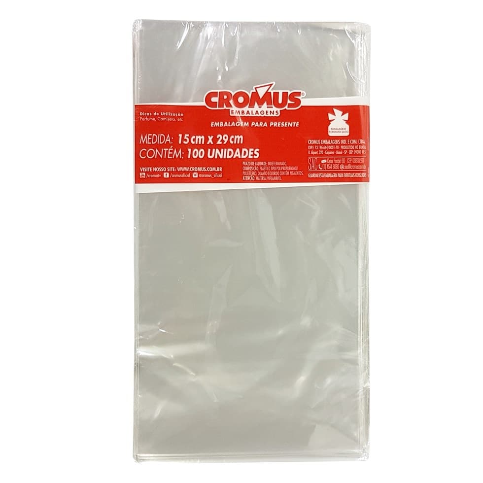 kit 100 Saco Para Presente Transparente 30x44 25x37 20x29 15x29 - Boop - Celofane - Poli - Incolor Cromus