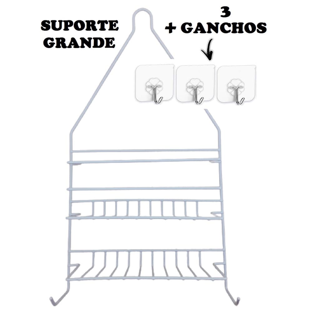 Suporte Shampoo Prateleira 2 Andares Grande Duplo Banheiro Box Duplo Registro Preto Branco Adesivo