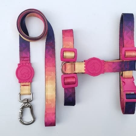 Peitoral H ant puxão Para Cachorro Mesclado Roxo e Rosa