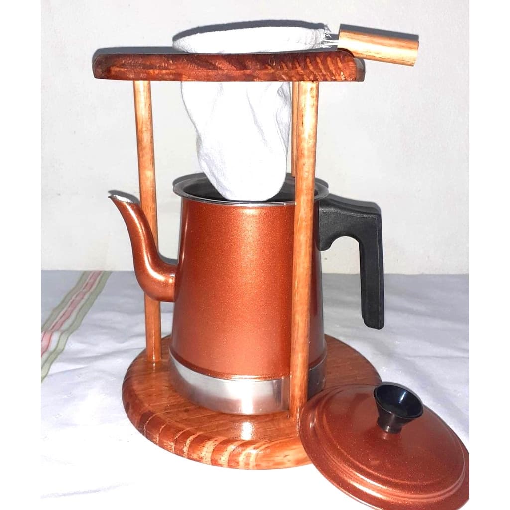 Bule com mancebo coador de café de pano mariquinha retrô