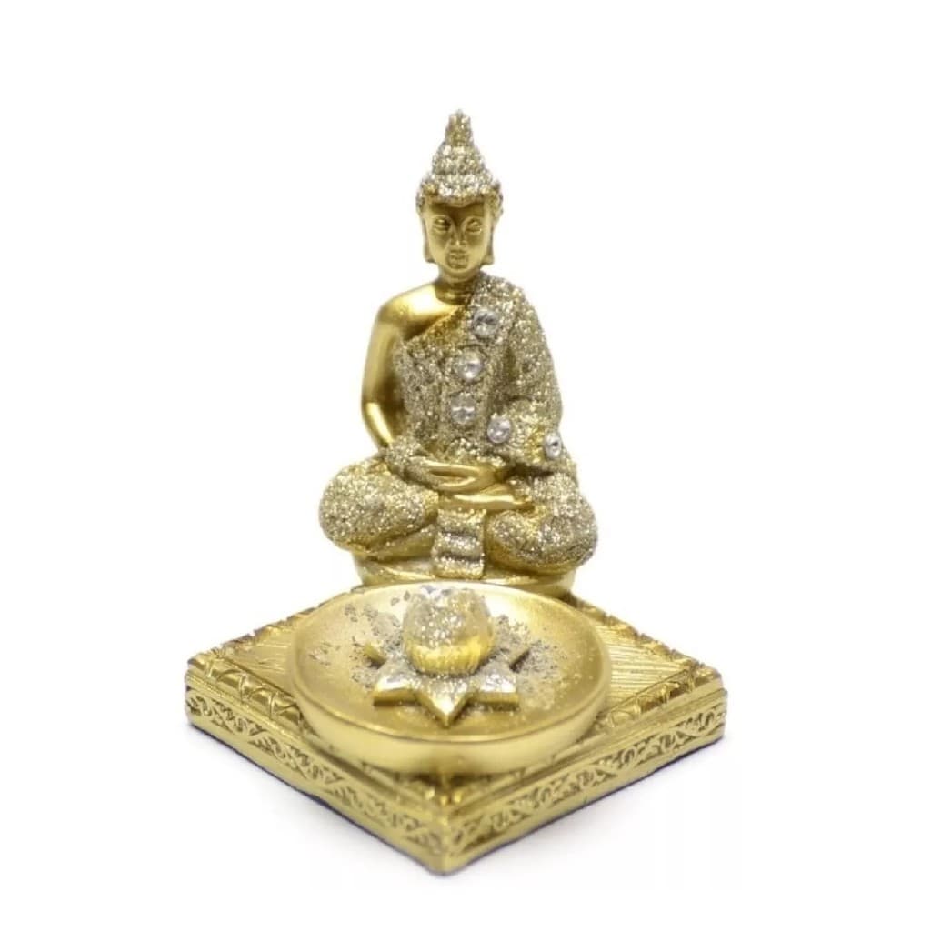 Porta Incenso Buda Dourado Em Posição Dhyana Mudra 9cm Proteção Harmonia Proteção Sabedoria