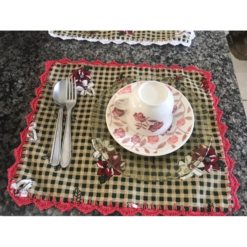 Jogo Americano (2 Unidades) C/ Acabamento em Crochê Sousplat Retangular Toalhinhas Porta Prato Forro para Refeição Decoração Presente Festa Dia a dia Dia Das Maes