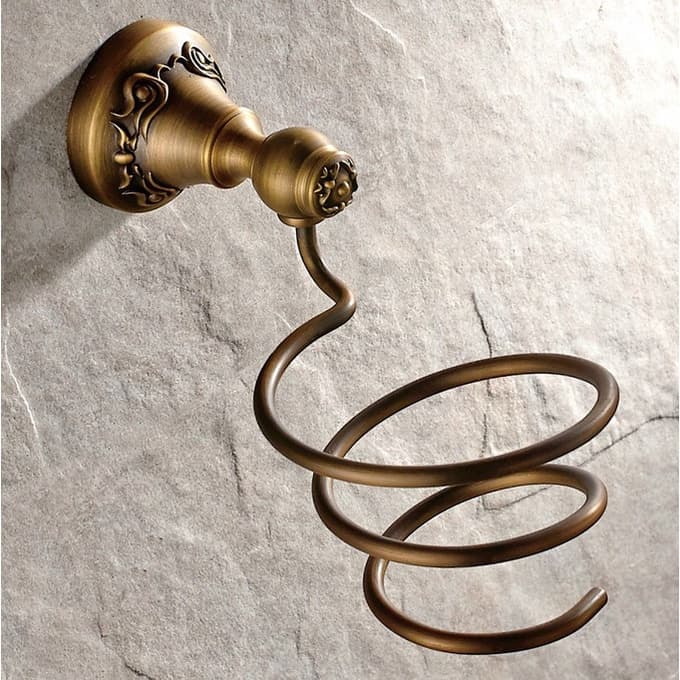Retro Bronze Secador De Cabelo Titular Rack Prateleira Do Banheiro Fixado Na Parede Acessórios Latão 2ba427