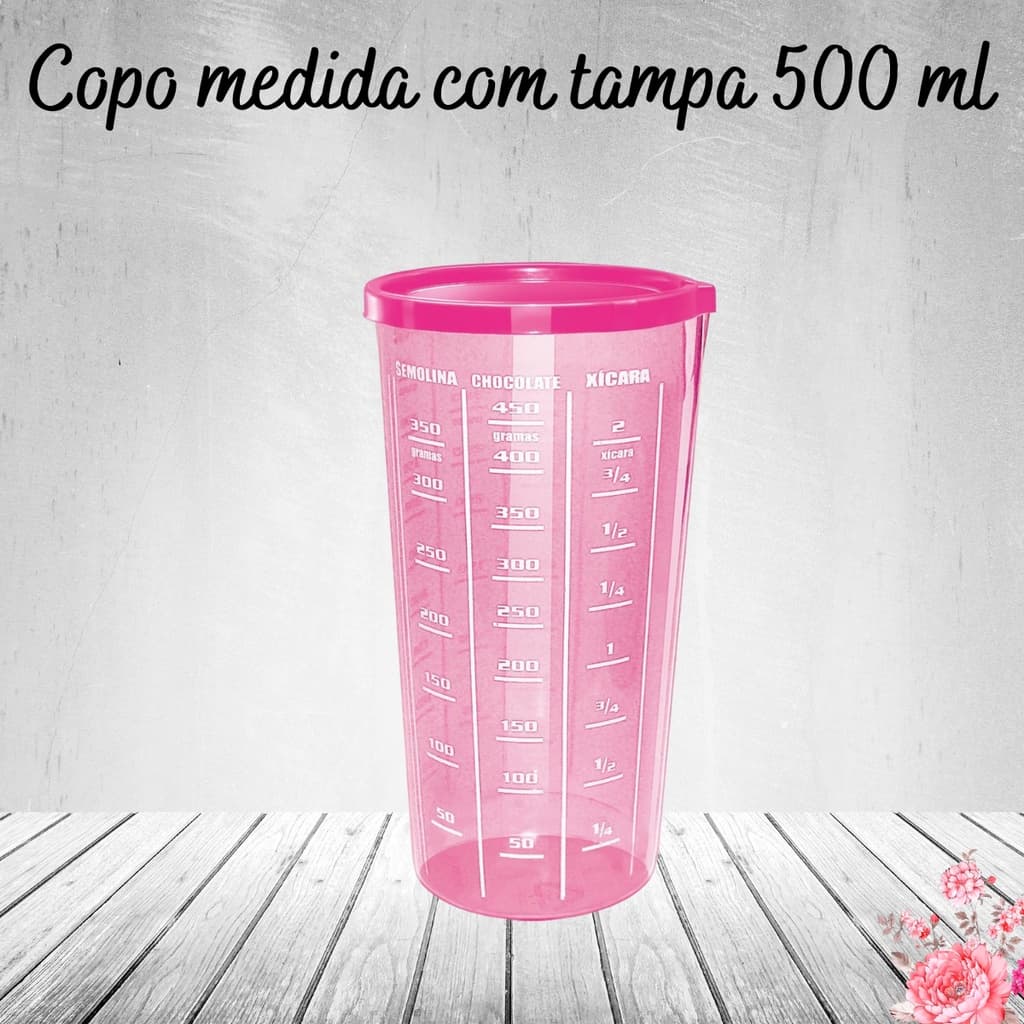 Copo Medida com tampa de 500 ml na cor rosa