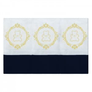 Kit 3 Fraldas de Boca Bordada Urso Arabesco Dourado Tecido Toalha Fralda Dupla 100% Algodão