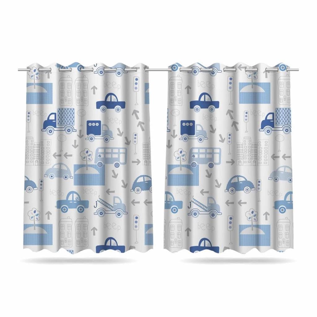 Cortina Infantil Carrinhos Quarto Menino 2,60x1,50m Tecido Premium Decoração Estampada Mod 01