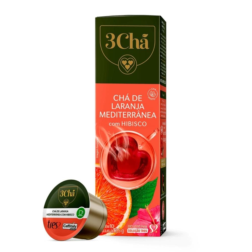 10 Capsulas 3 Coracoes, Cha Laranja Mediterranea com Hibisco