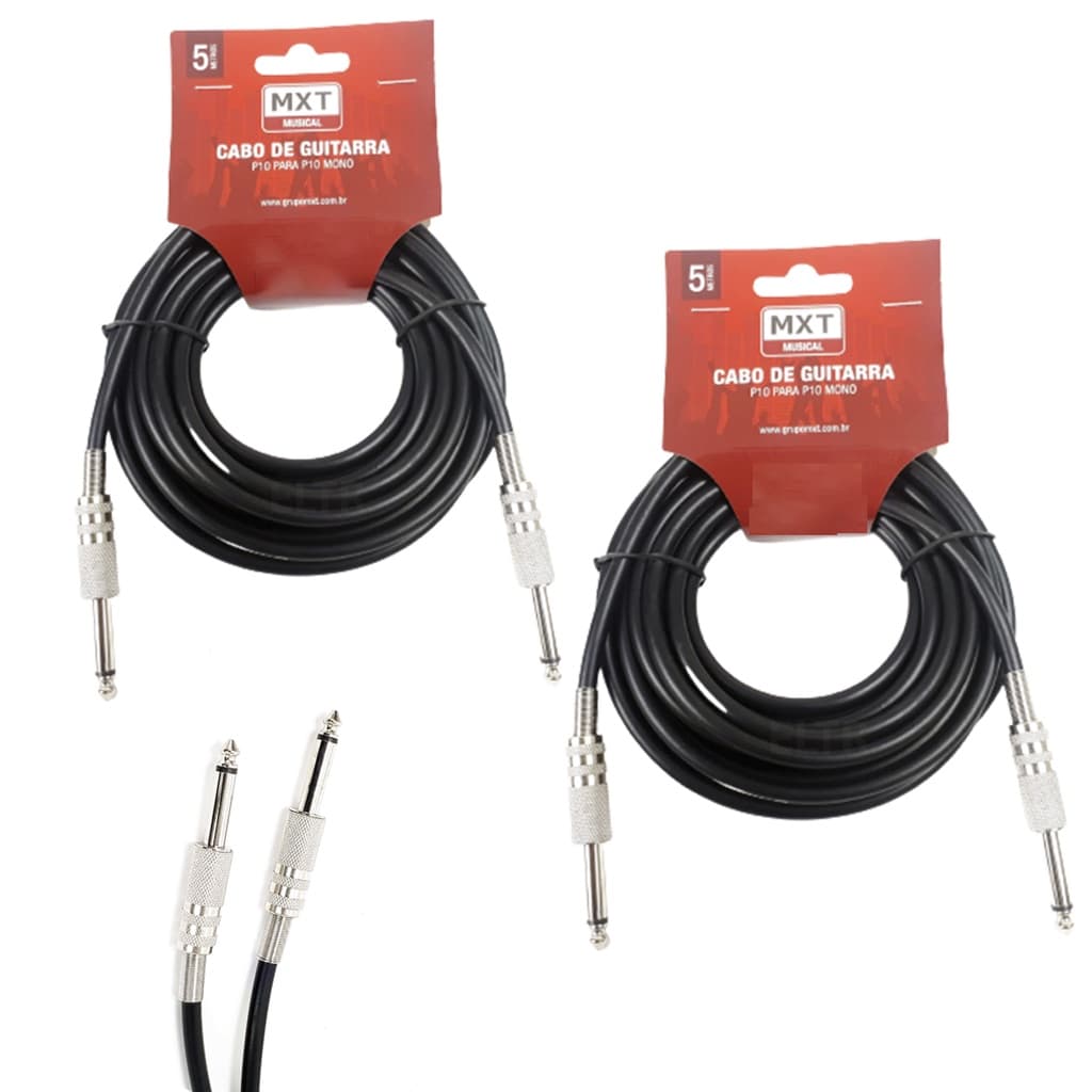 Kit 2 Cabo P10 P10 Mono Guitarra Violão Baixo Cavaquinho Caixa Som Amplificador 5m Metros mxt