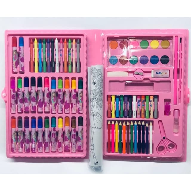 Kit Estojo Material Escolar Infantil Para Pintura Maleta Com 98 Peças