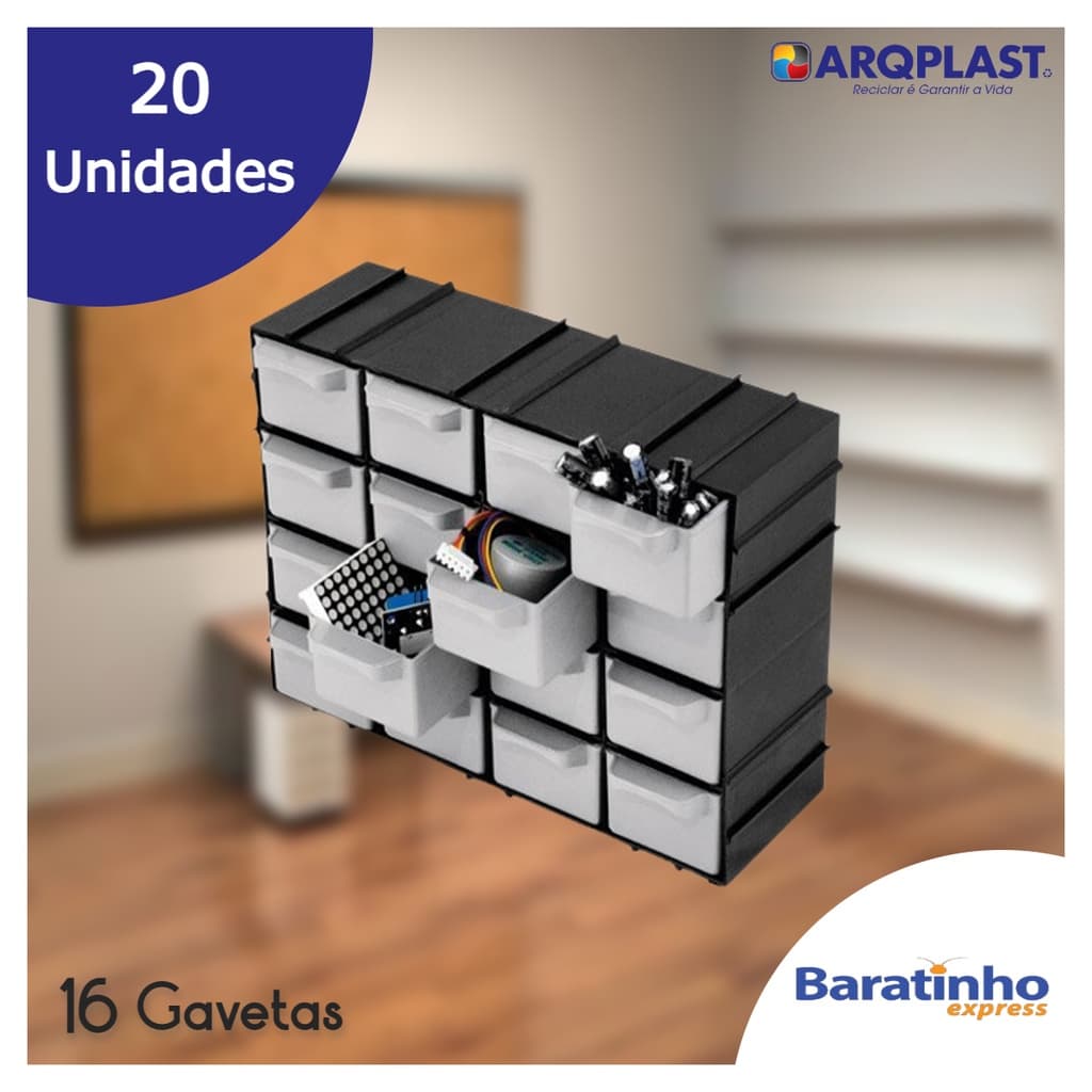 20 Gaveteiro Plástico Organizador Multiuso Caixa 16 Gavetas