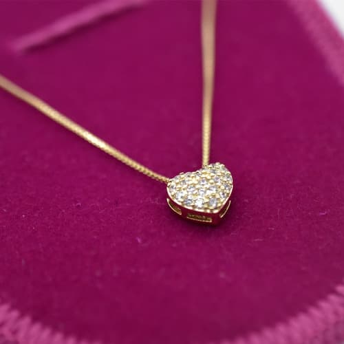 Colar Corrente Cordao Coração Pedras Folheada A Ouro 18k