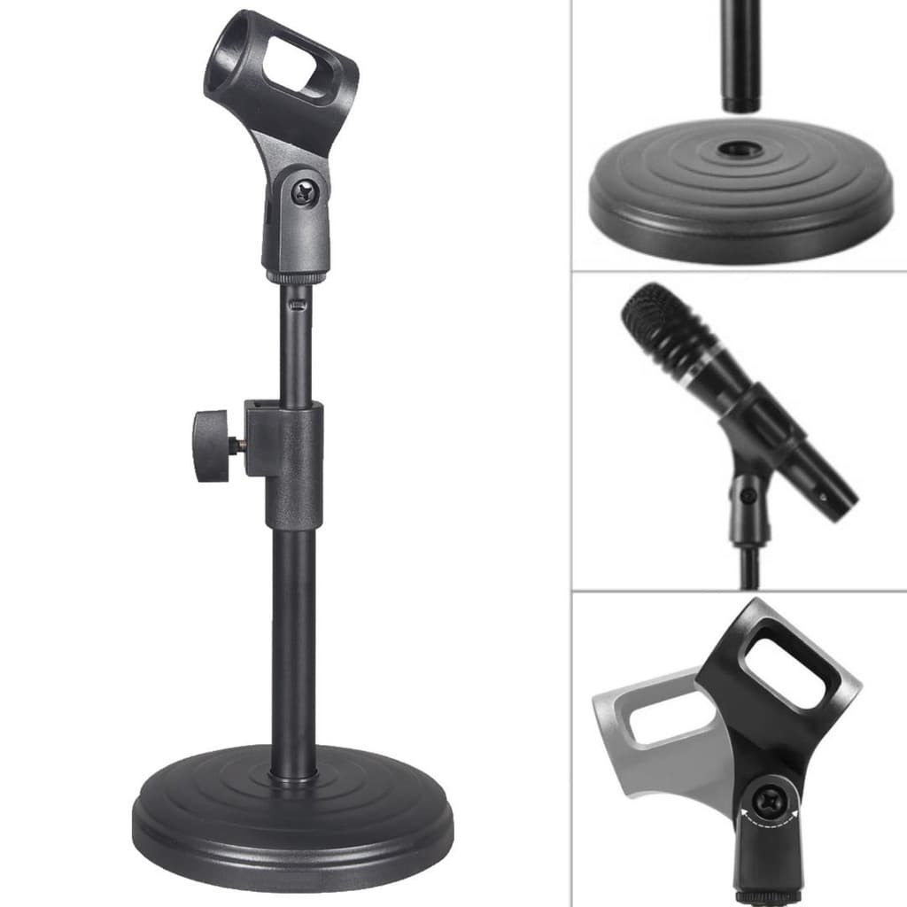 Tripé pedestal de mesa para microfone + suporte cachimbo estúdio auditório podcast home office