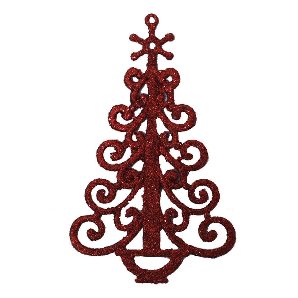 ADEREÇO/DECORAÇÃO/NATAL PENDENTE ARVORE ARABESCO C/GLITTER 8X14,5CM