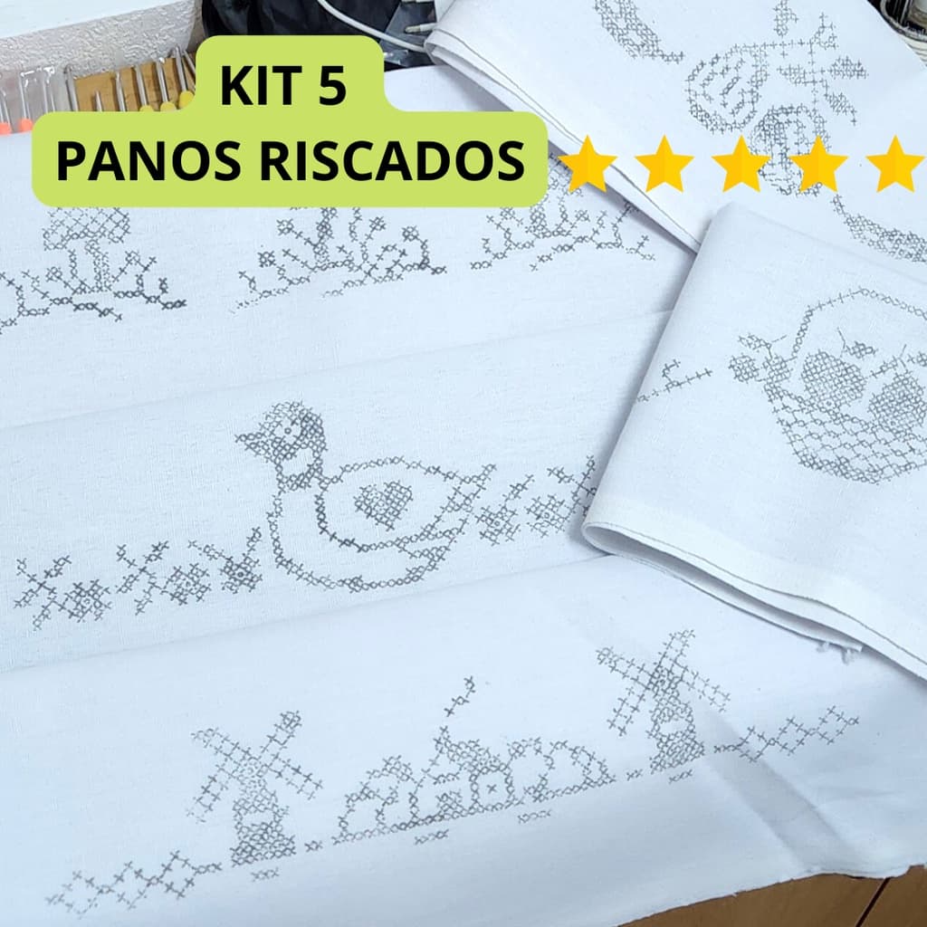 Kit Pano de Prato  Riscado Para Bordar | 5 Uni Variadas