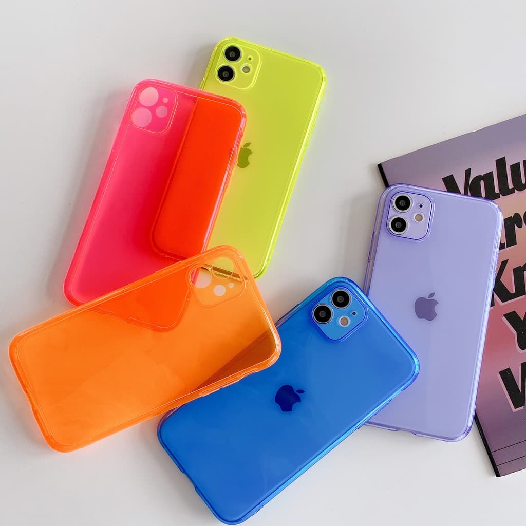 Capa De Silicone Macio Para iPhone air 16e 17 16 15 14 13 12 11 Moda Neon Cor Fluorescente