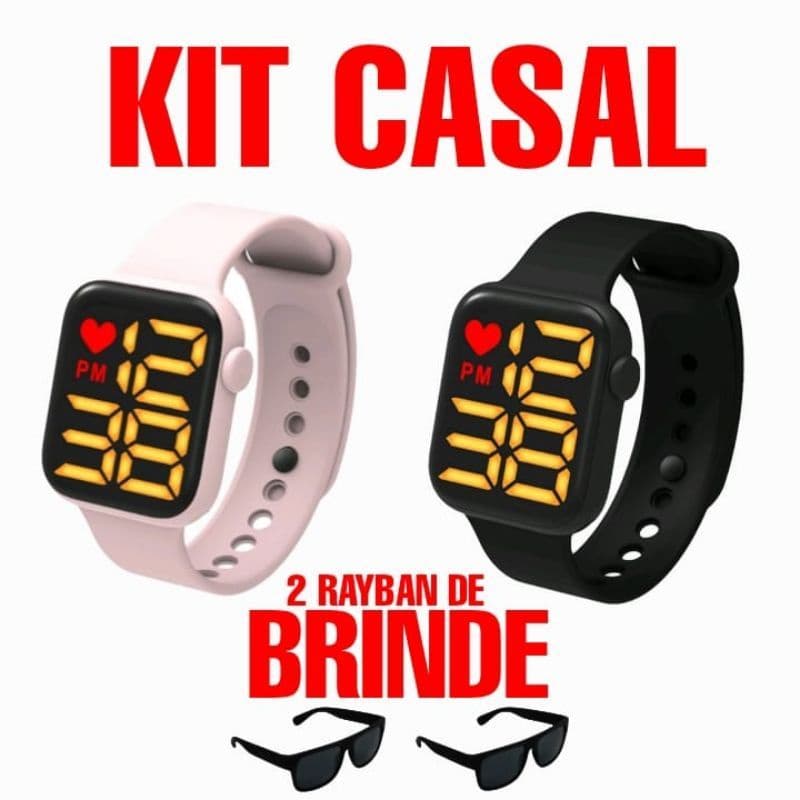 2 Relógio Digital Feminino e Masculino + 2 óculos de Brinde envio hoje Pronta Entrega