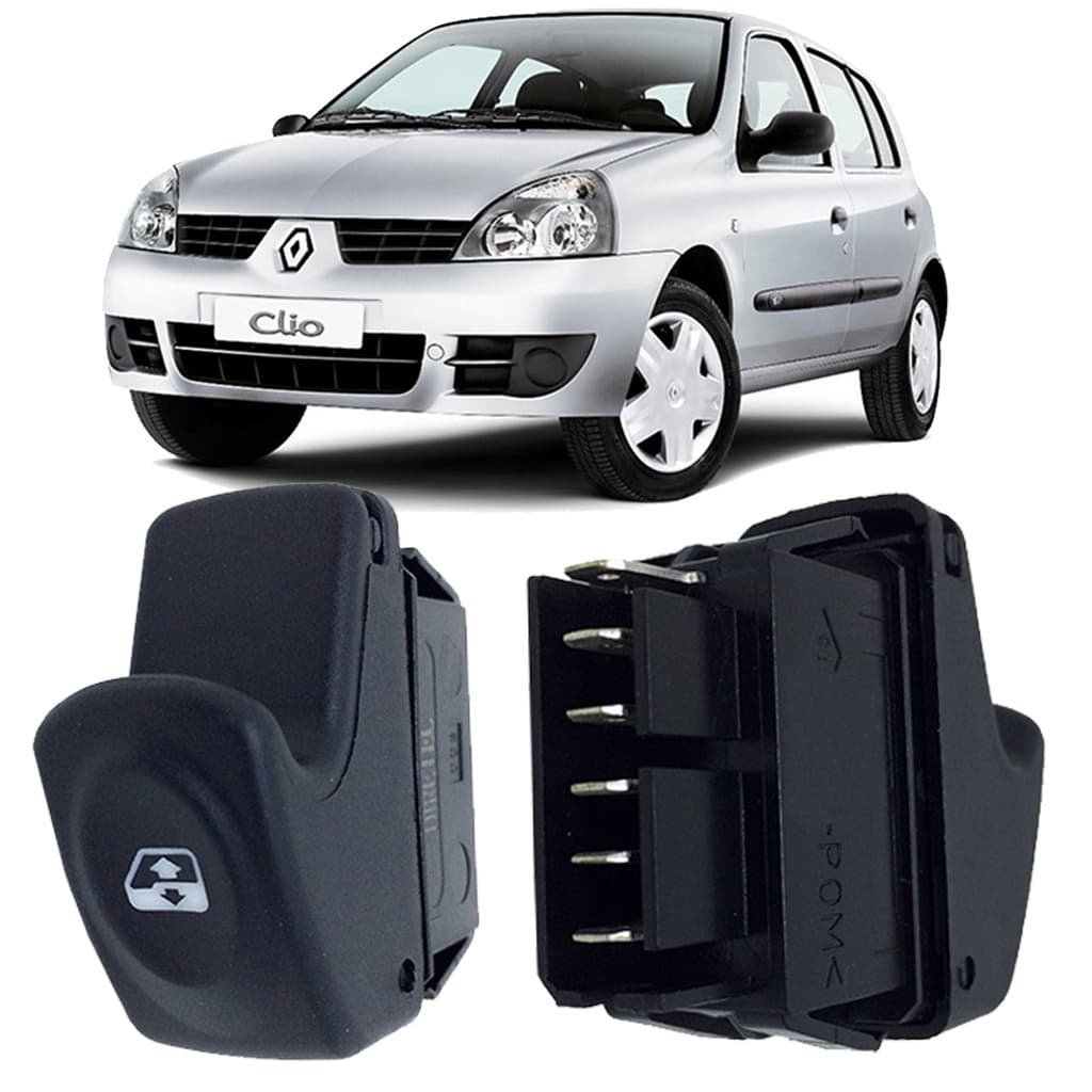 Botão Interruptor Vidro Elétrico LED Âmbar 6 Pinos LED Laranja - Renault Clio 2000 até 2012