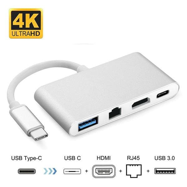 Adaptador Type-c Para Hdmi 4k - Usb 3.0 - Type-c- Rj45